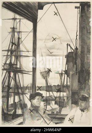 Art inspired by Rotherhithe (Wapping), 1860, Etching and drypoint; Sechster Zustand von sechs, von der abgesagten Platte, gedruckt in schwarzer Tinte auf dickem elfenbeinfarbenem Papier, Platte: 10 3/4 × 7 7/8 Zoll (27,3 × 20 cm), Drucke, James McNeill Whistler (Amerikaner, Lowell, Massachusetts 1834–1903 London, Klassisches Werk, das von Artotop mit einem Schuss Moderne modernisiert wurde. Formen, Farbe und Wert, auffällige visuelle Wirkung auf Kunst. Emotionen durch Freiheit von Kunstwerken auf zeitgemäße Weise. Eine zeitlose Botschaft, die eine wild kreative neue Richtung verfolgt. Künstler, die sich dem digitalen Medium zuwenden und die Artotop NFT erschaffen Stockfoto