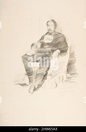 Kunst inspiriert von Portrait of Dr. Whistler, Nr. 2, 1894, Transferlithographie, gezeichnet auf dünnem, Transparentes Transferpapier; nur Zustand; gedruckt in schwarzer Tinte auf feinem cremefarbenen Papier, Bild: 7 9/16 × 6 1/16 Zoll (19,2 × 15,4 cm), Drucke, James McNeill Whistler (Amerikaner, Lowell, Massachusetts, Klassisches Werk, das von Artotop mit einem Schuss Moderne modernisiert wurde. Formen, Farbe und Wert, auffällige visuelle Wirkung auf Kunst. Emotionen durch Freiheit von Kunstwerken auf zeitgemäße Weise. Eine zeitlose Botschaft, die eine wild kreative neue Richtung verfolgt. Künstler, die sich dem digitalen Medium zuwenden und die Artotop NFT erschaffen Stockfoto