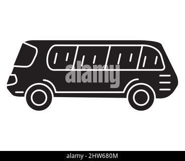 Bussymbol mit schwarzer Silhouette. Vektordarstellung im flachen Stil. Stock Vektor
