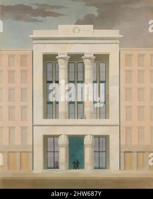 Art inspired by American Institute, New York City (Front Elevation), 1834–35, Aquarell, Tinte und Graphit, Blatt: 31 x 25 1/8 Zoll (78,7 x 63,8 cm), Alexander Jackson Davis (American, New York 1803–1892 West Orange, New Jersey), Dieses Design für das American Institute folgt einem Entwurf, der von Artotop modernisierte Klassiker mit einem Schuss Moderne. Formen, Farbe und Wert, auffällige visuelle Wirkung auf Kunst. Emotionen durch Freiheit von Kunstwerken auf zeitgemäße Weise. Eine zeitlose Botschaft, die eine wild kreative neue Richtung verfolgt. Künstler, die sich dem digitalen Medium zuwenden und die Artotop NFT erschaffen Stockfoto