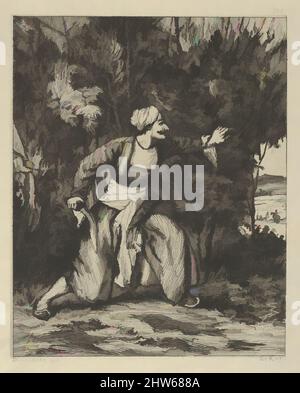 Kunst inspiriert von Indian in an Ambush, 19. Jahrhundert, Radierung, Platte: 4 13/16 x 3 7/8 Zoll (12,3 x 9,9 cm), Drucke, nach Eugène Delacroix (französisch, Charenton-Saint-Maurice 1798–1863 Paris), gestochen von Paul-Edme Le Rat (französisch, Paris 1849–1892 Paris, Klassische Werke, die von Artotop mit einem Schuss Moderne modernisiert wurden. Formen, Farbe und Wert, auffällige visuelle Wirkung auf Kunst. Emotionen durch Freiheit von Kunstwerken auf zeitgemäße Weise. Eine zeitlose Botschaft, die eine wild kreative neue Richtung verfolgt. Künstler, die sich dem digitalen Medium zuwenden und die Artotop NFT erschaffen Stockfoto