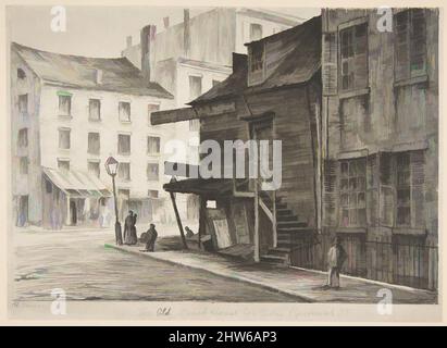 Kunst inspiriert vom Old Beach House, Corner of Cedar und Greenwich Streets (aus Szenen des alten New York), 1874, Radierung, in Plattenmark geschnitten, Blatt: 5 3/8 x 7 1/2 Zoll (13,7 x 19 cm), Drucke, Henry Farrer (Amerikaner, London 1844–1903 New York, Klassisches Werk, modernisiert von Artotop mit einem Schuss Moderne. Formen, Farbe und Wert, auffällige visuelle Wirkung auf Kunst. Emotionen durch Freiheit von Kunstwerken auf zeitgemäße Weise. Eine zeitlose Botschaft, die eine wild kreative neue Richtung verfolgt. Künstler, die sich dem digitalen Medium zuwenden und die Artotop NFT erschaffen Stockfoto