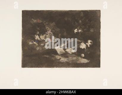 Kunst inspiriert von Tafel 69 aus 'die Katastrophen des Krieges' (Los Desastres de la Guerra): 'Nichts. Das Ereignis wird es zeigen.“ (Nada. Ello dirá), 1810–20, veröffentlicht 1863, Rading, brünierter Aquatinta, lavis, Trockenpunkt und Grate, Platte: 6 1/8 × 7 13/16 Zoll (15,5 × 19,9 cm), Drucke, Goya (Francisco de, Klassisches Werk, modernisiert von Artotop mit einem Schuss Moderne. Formen, Farbe und Wert, auffällige visuelle Wirkung auf Kunst. Emotionen durch Freiheit von Kunstwerken auf zeitgemäße Weise. Eine zeitlose Botschaft, die eine wild kreative neue Richtung verfolgt. Künstler, die sich dem digitalen Medium zuwenden und die Artotop NFT erschaffen Stockfoto
