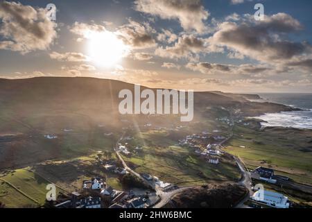 Luftaufnahme von Glencolumbkille in der Grafschaft Donegal, Republik Irleand. Stockfoto