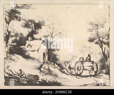 Kunst inspiriert von der Waldlandschaft mit Country Cart, Cottage und Figuren, 1784–86, Weiche Radierung; erster Zustand, Platte: 11 x 13 3/4 Zoll (27,9 x 34,9 cm), Drucke, Thomas Gainsborough (britisch, Sudbury 1727–1788 London, Klassische Werke, die von Artotop mit einem Schuss Moderne modernisiert wurden. Formen, Farbe und Wert, auffällige visuelle Wirkung auf Kunst. Emotionen durch Freiheit von Kunstwerken auf zeitgemäße Weise. Eine zeitlose Botschaft, die eine wild kreative neue Richtung verfolgt. Künstler, die sich dem digitalen Medium zuwenden und die Artotop NFT erschaffen Stockfoto