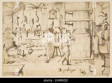 Kunst inspiriert von Arbeitsblättern mit Skizzen von Innenräumen, Tieren, Skulpturen, Figuren, Notizen, 16. Century, Stift und braune Tinte, jedes Blatt: 4 5/16 x 6 1/8 Zoll (11 x 15,5 cm), Zeichnungen, Anonym, deutsch, 16. Jahrhundert, Bamberg, Klassisches Werk, modernisiert von Artotop mit einem Schuss Moderne. Formen, Farbe und Wert, auffällige visuelle Wirkung auf Kunst. Emotionen durch Freiheit von Kunstwerken auf zeitgemäße Weise. Eine zeitlose Botschaft, die eine wild kreative neue Richtung verfolgt. Künstler, die sich dem digitalen Medium zuwenden und die Artotop NFT erschaffen Stockfoto
