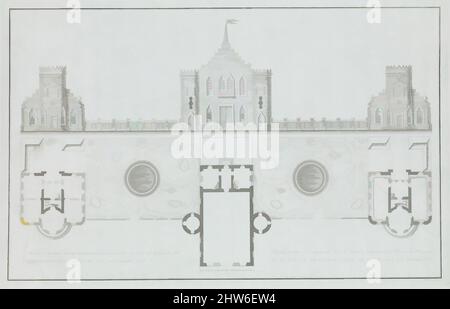 Kunst inspiriert von façade et Plan de l'Amirauté dans le jardin à Tsárskoye Selò..., n.d., Gravur auf blauem Papier, Blatt: 21 9/16 x 29 1/8 cm (54,8 x 74 cm), Drucke, Ivan Kuvakin (Russisch, geboren 1751, Klassische Werke, modernisiert von Artotop mit einem Schuss Moderne. Formen, Farbe und Wert, auffällige visuelle Wirkung auf Kunst. Emotionen durch Freiheit von Kunstwerken auf zeitgemäße Weise. Eine zeitlose Botschaft, die eine wild kreative neue Richtung verfolgt. Künstler, die sich dem digitalen Medium zuwenden und die Artotop NFT erschaffen Stockfoto