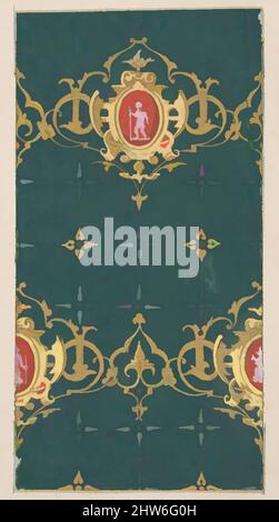 Art Inspired by Design for Wallpaper featuring rinceaux and carouches Framing figures, 1830–97, Gouache on wove paper, Overall: 12 3/8 x 9 7/16 in. (31,4 x 23,9 cm), Zeichnungen, Jules-Edmond-Charles Lachaise (französisch, gestorben 1897), Eugène-Pierre Gourdet (französisch, Geboren in Paris, 1820, Classic Works modernisiert von Artotop mit einem Schuss Moderne. Formen, Farbe und Wert, auffällige visuelle Wirkung auf Kunst. Emotionen durch Freiheit von Kunstwerken auf zeitgemäße Weise. Eine zeitlose Botschaft, die eine wild kreative neue Richtung verfolgt. Künstler, die sich dem digitalen Medium zuwenden und die Artotop NFT erschaffen Stockfoto