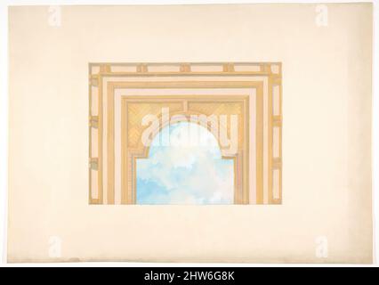Kunst, inspiriert von einem Teilentwurf für eine verzierte Decke, gemalt mit Wolken, 1830–97, Graphit, Stift und Tinte und Aquarell auf gewonktem Papier, insgesamt: 10 3/4 x 15 1/16 Zoll (27,3 x 38,3 cm), Zeichnungen, Jules-Edmond-Charles Lachaise (französisch, gestorben 1897), Eugène-Pierre Gourdet (französisch, Born, Classic Works modernisiert von Artotop mit einem Schuss Moderne. Formen, Farbe und Wert, auffällige visuelle Wirkung auf Kunst. Emotionen durch Freiheit von Kunstwerken auf zeitgemäße Weise. Eine zeitlose Botschaft, die eine wild kreative neue Richtung verfolgt. Künstler, die sich dem digitalen Medium zuwenden und die Artotop NFT erschaffen