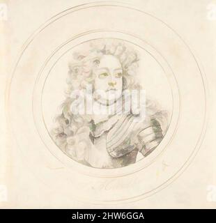 Kunst inspiriert von Portrait of John Churchill, 1. Duke of Marlborough, Anfang des 18.. Jahrhunderts, Stift und Tusche auf Pergament, Durchmesser: 4 1/8 Zoll (10,5 cm), Zeichnungen, John Faber, der Ältere (britisch (geboren in Holland), Den Haag (?) Ca. 1660–1721 Bristol), Faber der Ältere zog von Holland nach London, wobei Classic Works von Artotop mit einem Schuss Modernität modernisiert wurde. Formen, Farbe und Wert, auffällige visuelle Wirkung auf Kunst. Emotionen durch Freiheit von Kunstwerken auf zeitgemäße Weise. Eine zeitlose Botschaft, die eine wild kreative neue Richtung verfolgt. Künstler, die sich dem digitalen Medium zuwenden und die Artotop NFT erschaffen Stockfoto