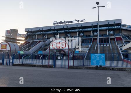 Mailand, Italien - märz 3 2022 - Außenansicht der Arena Mediolanum Forum in Assago Mailand Stockfoto