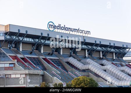 Mailand, Italien - märz 3 2022 - Außenansicht der Arena Mediolanum Forum in Assago Mailand Stockfoto