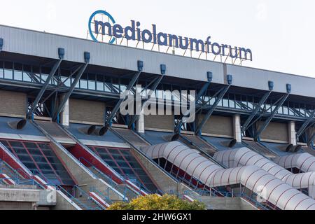 Mailand, Italien - märz 3 2022 - Außenansicht der Arena Mediolanum Forum in Assago Mailand Stockfoto