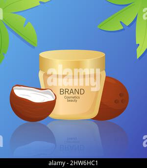 Feuchtigkeitsspendende Creme mit Kokosöl .Design Kosmetik-Paket. Stock Vektor