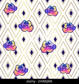 Geometrische Rose Blume Nahtloses Muster in Regenbogen oder Multi Color Stock Vektor