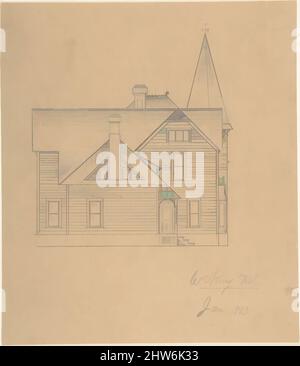 Kunst inspiriert von Design for a House, Side Elevation, ca. 1883, Graphite, W. Strong (British, 19. Century, Classic Works modernisiert von Artotop mit einem Schuss Moderne. Formen, Farbe und Wert, auffällige visuelle Wirkung auf Kunst. Emotionen durch Freiheit von Kunstwerken auf zeitgemäße Weise. Eine zeitlose Botschaft, die eine wild kreative neue Richtung verfolgt. Künstler, die sich dem digitalen Medium zuwenden und die Artotop NFT erschaffen Stockfoto