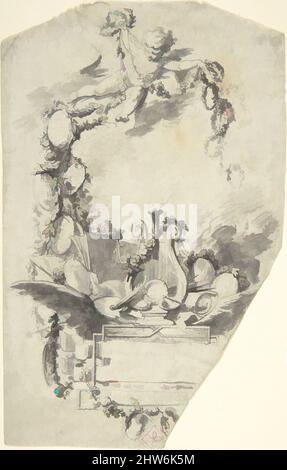 Art Inspired by Design for a Title Page, 1780–1800, Pen and ink and wash, Blatt: 7 5/8 x 4 7/8 Zoll (19,4 x 12,4 cm), Anonymous, British, 18. Century, Klassische Werke, die von Artotop mit einem Schuss Moderne modernisiert wurden. Formen, Farbe und Wert, auffällige visuelle Wirkung auf Kunst. Emotionen durch Freiheit von Kunstwerken auf zeitgemäße Weise. Eine zeitlose Botschaft, die eine wild kreative neue Richtung verfolgt. Künstler, die sich dem digitalen Medium zuwenden und die Artotop NFT erschaffen Stockfoto