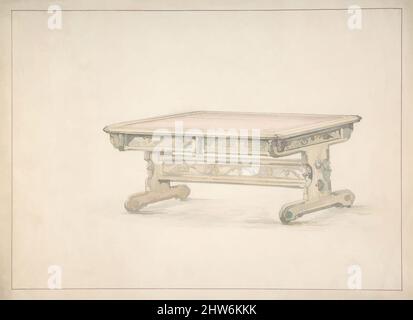 Art Inspired by Design for a Renaissance Style Table, 19. Century, Graphit und Aquarell, Blatt: 11 x 15 Zoll (27,9 x 38,1 cm), Anonymous, British, 19. Century, Klassische Werke, die von Artotop mit einem Schuss Moderne modernisiert wurden. Formen, Farbe und Wert, auffällige visuelle Wirkung auf Kunst. Emotionen durch Freiheit von Kunstwerken auf zeitgemäße Weise. Eine zeitlose Botschaft, die eine wild kreative neue Richtung verfolgt. Künstler, die sich dem digitalen Medium zuwenden und die Artotop NFT erschaffen Stockfoto