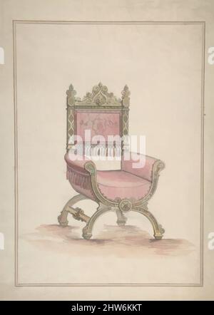 Art Inspired by Gothic Style Chair, 19. Century, Graphit und Aquarell, Blatt: 14 3/4 x 10 3/4 Zoll (37,5 x 27,3 cm), Anonymous, British, 19. Century, Klassische Werke, die von Artotop mit einem Schuss Moderne modernisiert wurden. Formen, Farbe und Wert, auffällige visuelle Wirkung auf Kunst. Emotionen durch Freiheit von Kunstwerken auf zeitgemäße Weise. Eine zeitlose Botschaft, die eine wild kreative neue Richtung verfolgt. Künstler, die sich dem digitalen Medium zuwenden und die Artotop NFT erschaffen Stockfoto