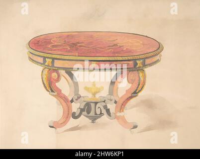 Art Inspired by Design for a Round Renaissance Style Table, 19. Century, Tinte und Aquarell, Blatt: 4 11/16 x 6 3/16 Zoll (11,9 x 15,7 cm), Anonymous, British, 19. Century, Klassische Werke, die von Artotop mit einem Schuss Moderne modernisiert wurden. Formen, Farbe und Wert, auffällige visuelle Wirkung auf Kunst. Emotionen durch Freiheit von Kunstwerken auf zeitgemäße Weise. Eine zeitlose Botschaft, die eine wild kreative neue Richtung verfolgt. Künstler, die sich dem digitalen Medium zuwenden und die Artotop NFT erschaffen Stockfoto