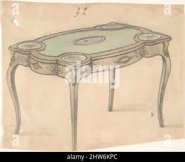 Art Inspired by Table Design, 19. Century, Tinte und Aquarell über Graphit, Blatt: 4 3/4 x 5 13/16 Zoll (12 x 14,8 cm), Anonymous, British, 19. Century, Klassische Werke, die von Artotop mit einem Schuss Moderne modernisiert wurden. Formen, Farbe und Wert, auffällige visuelle Wirkung auf Kunst. Emotionen durch Freiheit von Kunstwerken auf zeitgemäße Weise. Eine zeitlose Botschaft, die eine wild kreative neue Richtung verfolgt. Künstler, die sich dem digitalen Medium zuwenden und die Artotop NFT erschaffen Stockfoto