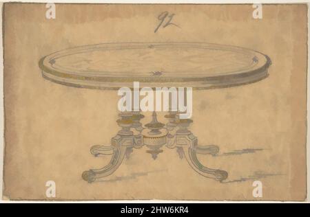 Art Inspired by Design for a Round or Oval Renaissance Style Table, 19. Century, Graphite and wash on Tracing paper, Blatt: 5 x 7 9/16 Zoll (12,7 x 19,2 cm), Anonymous, British, 19. Century, Klassische Werke, die von Artotop mit einem Schuss Moderne modernisiert wurden. Formen, Farbe und Wert, auffällige visuelle Wirkung auf Kunst. Emotionen durch Freiheit von Kunstwerken auf zeitgemäße Weise. Eine zeitlose Botschaft, die eine wild kreative neue Richtung verfolgt. Künstler, die sich dem digitalen Medium zuwenden und die Artotop NFT erschaffen Stockfoto