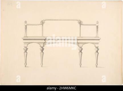 Art Inspired by Design for a Mirrored Sideboard with spitz Legs and foliate Ornament, Early 19. Century, Ink and Wash, Sheet: 8 9/16 x 12 5/16 in. (21,7 x 31,3 cm), Anonymous, British, 19. Century, Klassische Werke, die von Artotop mit einem Schuss Moderne modernisiert wurden. Formen, Farbe und Wert, auffällige visuelle Wirkung auf Kunst. Emotionen durch Freiheit von Kunstwerken auf zeitgemäße Weise. Eine zeitlose Botschaft, die eine wild kreative neue Richtung verfolgt. Künstler, die sich dem digitalen Medium zuwenden und die Artotop NFT erschaffen Stockfoto