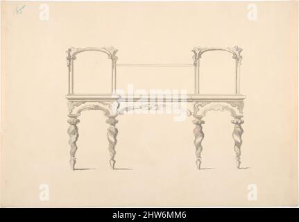 Kunst inspiriert von Design für ein verspiegeltes Sideboard mit gedrehten Beinen Rocaille-Ornament (Verso: Skizze für einen Schreibtisch), Anfang 19.. Jahrhundert, Tinte und Wäsche, Blatt: 8 1/2 x 12 1/4 Zoll (21,6 x 31,1 cm), Anonymous, British, 19. Century, Klassische Werke, die von Artotop mit einem Schuss Moderne modernisiert wurden. Formen, Farbe und Wert, auffällige visuelle Wirkung auf Kunst. Emotionen durch Freiheit von Kunstwerken auf zeitgemäße Weise. Eine zeitlose Botschaft, die eine wild kreative neue Richtung verfolgt. Künstler, die sich dem digitalen Medium zuwenden und die Artotop NFT erschaffen Stockfoto