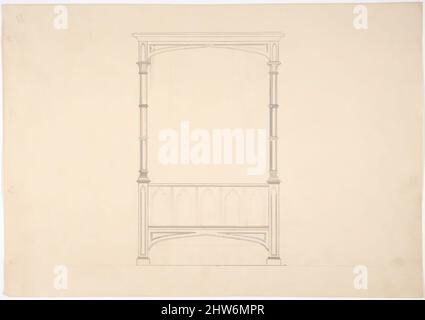 Art Inspired by Design for a Gothic Bed, Early 19. Century, Graphit and Ink, Blatt: 8 9/16 x 12 5/16 Zoll (21,8 x 31,2 cm), Anonymous, British, 19. Century, Klassische Werke, die von Artotop mit einem Schuss Moderne modernisiert wurden. Formen, Farbe und Wert, auffällige visuelle Wirkung auf Kunst. Emotionen durch Freiheit von Kunstwerken auf zeitgemäße Weise. Eine zeitlose Botschaft, die eine wild kreative neue Richtung verfolgt. Künstler, die sich dem digitalen Medium zuwenden und die Artotop NFT erschaffen Stockfoto