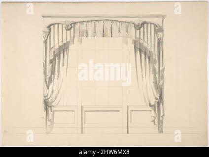 Art Inspired by Design for Franged Curtains, Early 19. Century, Ink and Wash, Blatt: 8 11/16 x 12 3/16 Zoll (22 x 31 cm), Anonymous, British, 19. Century, Klassische Werke, die von Artotop mit einem Schuss Moderne modernisiert wurden. Formen, Farbe und Wert, auffällige visuelle Wirkung auf Kunst. Emotionen durch Freiheit von Kunstwerken auf zeitgemäße Weise. Eine zeitlose Botschaft, die eine wild kreative neue Richtung verfolgt. Künstler, die sich dem digitalen Medium zuwenden und die Artotop NFT erschaffen Stockfoto