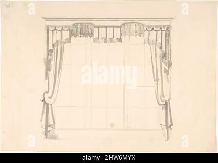 Art Inspired by Design for Franged Curtains, Early 19. Century, Ink and Wash, Blatt: 8 11/16 x 12 1/4 Zoll (22 x 31,1 cm), Anonymous, British, 19. Century, Klassische Werke, die von Artotop mit einem Schuss Moderne modernisiert wurden. Formen, Farbe und Wert, auffällige visuelle Wirkung auf Kunst. Emotionen durch Freiheit von Kunstwerken auf zeitgemäße Weise. Eine zeitlose Botschaft, die eine wild kreative neue Richtung verfolgt. Künstler, die sich dem digitalen Medium zuwenden und die Artotop NFT erschaffen Stockfoto