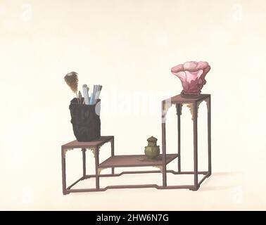 Art Inspired by Table mit drei Ebenen mit Ornamental Objects, 19. Century, Pen und Tusche und Gouache, insgesamt: 14 1/8 x 18 3/8 Zoll (35,9 x 46,7 cm), Zeichnungen, Anonym, Chinesisch, 19. Jahrhundert, Klassische Werke, die von Artotop mit einem Hauch von Moderne modernisiert wurden. Formen, Farbe und Wert, auffällige visuelle Wirkung auf Kunst. Emotionen durch Freiheit von Kunstwerken auf zeitgemäße Weise. Eine zeitlose Botschaft, die eine wild kreative neue Richtung verfolgt. Künstler, die sich dem digitalen Medium zuwenden und die Artotop NFT erschaffen Stockfoto