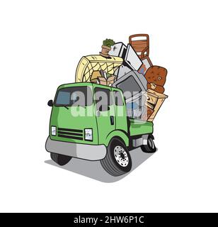 Cartoon Pickup-LKW voll von Haushalt Junk-Design Illustration Vektor eps Format geladen , geeignet für Ihre Design-Bedürfnisse, Logo, Illustration, animati Stock Vektor