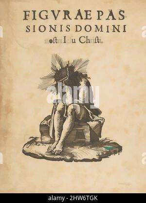 Kunst inspiriert vom sitzenden Schmerzensmann, Titelseite der Kleinen Passion (Kopie), n.d., Holzschnitt, Blatt: 6 1/8 x 4 5/8 Zoll (15,6 x 11,8 cm), Drucke, nach Albrecht Dürer (deutsch, Nürnberg 1471–1528 Nürnberg), Johann Mommard, Klassische Werke, die von Artotop mit einem Schuss Moderne modernisiert wurden. Formen, Farbe und Wert, auffällige visuelle Wirkung auf Kunst. Emotionen durch Freiheit von Kunstwerken auf zeitgemäße Weise. Eine zeitlose Botschaft, die eine wild kreative neue Richtung verfolgt. Künstler, die sich dem digitalen Medium zuwenden und die Artotop NFT erschaffen Stockfoto