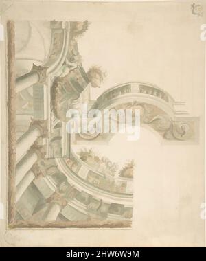 Kunst inspiriert von Design der Decke und Balustrade, 18. Jahrhundert, Stift und braune Tinte, Pinsel und grün und braun waschen, Blatt: 10-3/8 x 8-11/16 in, Zeichnungen, Anonym, Italienisch, 18. Jahrhundert, Klassische Werke, die von Artotop mit einem Hauch von Moderne modernisiert wurden. Formen, Farbe und Wert, auffällige visuelle Wirkung auf Kunst. Emotionen durch Freiheit von Kunstwerken auf zeitgemäße Weise. Eine zeitlose Botschaft, die eine wild kreative neue Richtung verfolgt. Künstler, die sich dem digitalen Medium zuwenden und die Artotop NFT erschaffen Stockfoto