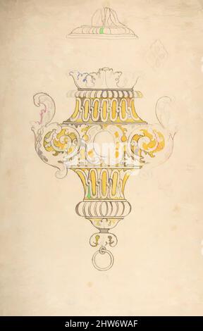 Art Inspired by Design for Hanging Vase or Lamp, 18. Century, Tusche und Gelb, 16-3/8 x 9-3/4 in, Anonymous, Italienisch, 18. Century, Klassische Werke, modernisiert von Artotop mit einem Schuss Moderne. Formen, Farbe und Wert, auffällige visuelle Wirkung auf Kunst. Emotionen durch Freiheit von Kunstwerken auf zeitgemäße Weise. Eine zeitlose Botschaft, die eine wild kreative neue Richtung verfolgt. Künstler, die sich dem digitalen Medium zuwenden und die Artotop NFT erschaffen Stockfoto