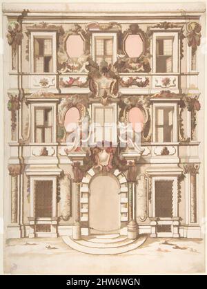 Kunst inspiriert von Design für die Fassade eines Palastes mit dem Wappen von Papst Clemens IX, ca. 1710–21, Stift und braune Tinte mit brauner, roter und grüner Wäsche, 13-11/16 x 10-1/4 in, Anonym, Italienisch, 18. Jahrhundert, Klassische Werke, die von Artotop mit einem Schuss Moderne modernisiert wurden. Formen, Farbe und Wert, auffällige visuelle Wirkung auf Kunst. Emotionen durch Freiheit von Kunstwerken auf zeitgemäße Weise. Eine zeitlose Botschaft, die eine wild kreative neue Richtung verfolgt. Künstler, die sich dem digitalen Medium zuwenden und die Artotop NFT erschaffen Stockfoto