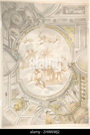 Art Inspired by Design for a Ceiling with Virgin and Child in Glory, 18. Century, Pen and ink wiht yellow, grey and Brown wash, 15-9/16 x 10-1/4 in, Anonymous, Italienisch, 18. Century, Klassische Werke, die von Artotop mit einem Schuss Moderne modernisiert wurden. Formen, Farbe und Wert, auffällige visuelle Wirkung auf Kunst. Emotionen durch Freiheit von Kunstwerken auf zeitgemäße Weise. Eine zeitlose Botschaft, die eine wild kreative neue Richtung verfolgt. Künstler, die sich dem digitalen Medium zuwenden und die Artotop NFT erschaffen Stockfoto