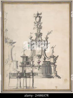 Art Inspired by Design for a Catafalque or a Tomb Monument, 18. Century, Wash over black Chalk, 10-1/2 x 8 in, Anonymous, Italiana, 18. Century, Klassische Werke, die von Artotop mit einem Schuss Moderne modernisiert wurden. Formen, Farbe und Wert, auffällige visuelle Wirkung auf Kunst. Emotionen durch Freiheit von Kunstwerken auf zeitgemäße Weise. Eine zeitlose Botschaft, die eine wild kreative neue Richtung verfolgt. Künstler, die sich dem digitalen Medium zuwenden und die Artotop NFT erschaffen Stockfoto