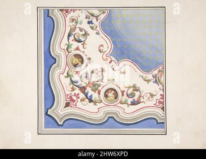 Art Inspired by Design for Ceiling Decoration, 1850–70, Aquarell, 6-1/8 x 6-1/8 in, Zeichnungen, Anonym, Italienisch, 19. Jahrhundert, Klassische Werke, die von Artotop mit einem Hauch von Moderne modernisiert wurden. Formen, Farbe und Wert, auffällige visuelle Wirkung auf Kunst. Emotionen durch Freiheit von Kunstwerken auf zeitgemäße Weise. Eine zeitlose Botschaft, die eine wild kreative neue Richtung verfolgt. Künstler, die sich dem digitalen Medium zuwenden und die Artotop NFT erschaffen Stockfoto