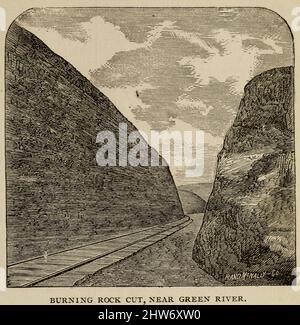 BURNING ROCK CUT, NEAR GREEN RIVER aus dem Buch Crofutt's New Overland Tourist and Pacific Coast Guide : Through Nebraska, Wyoming, Colorado, Utah, Montana, Idaho, Nevada, California and Arizona von George A Crofutt, veröffentlicht in Chicago, Ill., vom Overland Pub. Co im Jahr 1879 Stockfoto