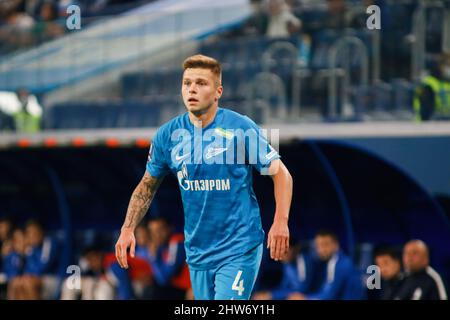 Sankt Petersburg, Russland. 03. März 2022. Danil Krugovoy (Nr. 4) von Zenit, der während des Fußballspiels zwischen Zenit Sankt Petersburg und Kamaz Naberezhnye Chelny in der Gazprom Arena gesehen wurde. Endergebnis: Zenit 6:0 Kamaz. Kredit: SOPA Images Limited/Alamy Live Nachrichten Stockfoto