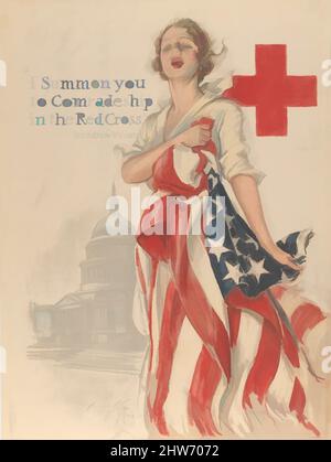 Kunst inspiriert von Ich beschwöre dich zur Kameradschaft im Roten Kreuz, 1918, Farblithographie, Blatt: 40 1/16 x 29 15/16 Zoll (101,8 x 76,1 cm), Poster, Harrison Fisher (Amerikaner, Brooklyn, New York 1877–1934 New York, Klassisches Werk, modernisiert von Artotop mit einem Schuss Moderne. Formen, Farbe und Wert, auffällige visuelle Wirkung auf Kunst. Emotionen durch Freiheit von Kunstwerken auf zeitgemäße Weise. Eine zeitlose Botschaft, die eine wild kreative neue Richtung verfolgt. Künstler, die sich dem digitalen Medium zuwenden und die Artotop NFT erschaffen Stockfoto