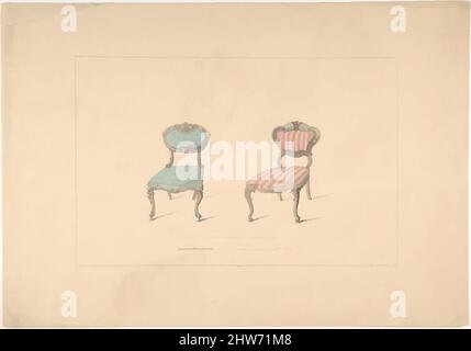 Kunst inspiriert von Design für Drawing Room Chairs, Louis Quinze Style, 1835–1900, Tinte, Aquarell, Robert William Hume (British, London 1816–1904 Long Island City, Classic Works Modernised by Artotop with a Splash of Modernity. Formen, Farbe und Wert, auffällige visuelle Wirkung auf Kunst. Emotionen durch Freiheit von Kunstwerken auf zeitgemäße Weise. Eine zeitlose Botschaft, die eine wild kreative neue Richtung verfolgt. Künstler, die sich dem digitalen Medium zuwenden und die Artotop NFT erschaffen Stockfoto