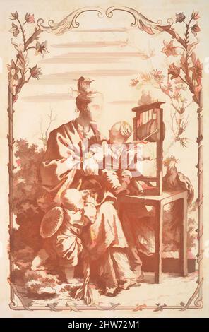 Kunst inspiriert von Einer Frau und Kindern, die mit einem chinesischen Gong spielen, 19.. Jahrhundert, Radierung in roter Tinte auf webtem Papier, Blatt: 15 9/16 x 11 5/16 Zoll (39,5 x 28,8 cm), Drucke, After François Boucher (Französisch, Paris 1703–1770 Paris, Klassische Werke, die von Artotop mit einem Schuss Moderne modernisiert wurden. Formen, Farbe und Wert, auffällige visuelle Wirkung auf Kunst. Emotionen durch Freiheit von Kunstwerken auf zeitgemäße Weise. Eine zeitlose Botschaft, die eine wild kreative neue Richtung verfolgt. Künstler, die sich dem digitalen Medium zuwenden und die Artotop NFT erschaffen Stockfoto