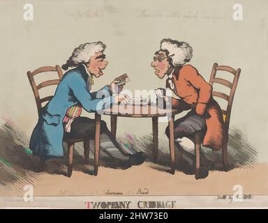 Art inspired by Two Penny Cribbage, 1. Oktober 1810, handkolorierte Radierung, Blatt: 9 5/8 × 12 1/2 in. (24,4 × 31,8 cm), Drucke, Thomas Rowlandson (britisch, London 1757–1827 London), After George Moutard Woodward (britisch, ca. 1760–1809 London, Classic Works modernisiert von Artotop mit einem Schuss Moderne. Formen, Farbe und Wert, auffällige visuelle Wirkung auf Kunst. Emotionen durch Freiheit von Kunstwerken auf zeitgemäße Weise. Eine zeitlose Botschaft, die eine wild kreative neue Richtung verfolgt. Künstler, die sich dem digitalen Medium zuwenden und die Artotop NFT erschaffen Stockfoto