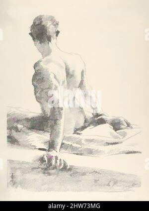 Art Inspired by Study of a Young man, Seen from the Back, 1895, Transferlithographie, Blatt: 13 3/4 × 10 1/4 in. (34,9 × 26 cm), Drucke, John Singer Sargent (Amerikaner, Florenz 1856–1925 London), im Oktober 1895 organisierte die Galerie Rapp in Paris einen Teil einer großen Ausstellung in der von Artotop modernisierten Classic Works mit einem Schuss Moderne. Formen, Farbe und Wert, auffällige visuelle Wirkung auf Kunst. Emotionen durch Freiheit von Kunstwerken auf zeitgemäße Weise. Eine zeitlose Botschaft, die eine wild kreative neue Richtung verfolgt. Künstler, die sich dem digitalen Medium zuwenden und die Artotop NFT erschaffen Stockfoto