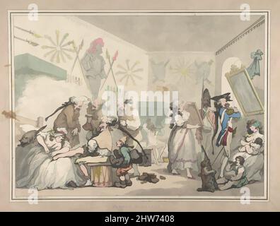 Art inspired by French Barracks, August 12, 1791, handkolorierte Radierung und Aquatinta, Blatt: 15 7/16 x 20 1/16 Zoll (39,2 x 51 cm), Drucke, Thomas Rowlandson (British, London 1757–1827 London, Klassische Werke, die von Artotop mit einem Schuss Moderne modernisiert wurden. Formen, Farbe und Wert, auffällige visuelle Wirkung auf Kunst. Emotionen durch Freiheit von Kunstwerken auf zeitgemäße Weise. Eine zeitlose Botschaft, die eine wild kreative neue Richtung verfolgt. Künstler, die sich dem digitalen Medium zuwenden und die Artotop NFT erschaffen Stockfoto