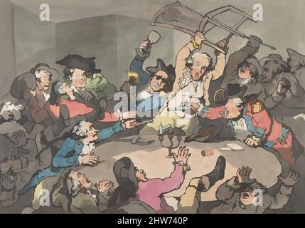 Kunst inspiriert von Kick Up at a Hazard Table, ca. 1787–90, handkolorierte Radierung und Aquatinta, Blatt: 16 1/8 x 21 7/16 Zoll (40,9 x 54,4 cm), Drucke, Thomas Rowlandson (britisch, London 1757–1827 London), Männer aus verschiedenen sozialen Schichten spielen Hazard, ein altes englisches Würfelspiel (, Classic Works Modernized by Artotop with a Splash of Modernity. Formen, Farbe und Wert, auffällige visuelle Wirkung auf Kunst. Emotionen durch Freiheit von Kunstwerken auf zeitgemäße Weise. Eine zeitlose Botschaft, die eine wild kreative neue Richtung verfolgt. Künstler, die sich dem digitalen Medium zuwenden und die Artotop NFT erschaffen Stockfoto