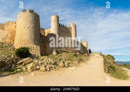 Aufnahme einer alten Burg in Alcala de Xivert, Spanien Stockfoto